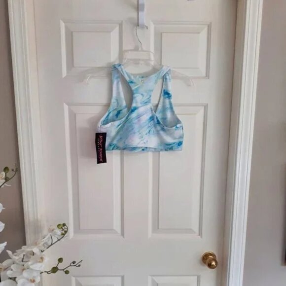 NWT Betsey Johnson white abstract tie dye racer back bra & leggings bundle, L - Picture 4 of 7